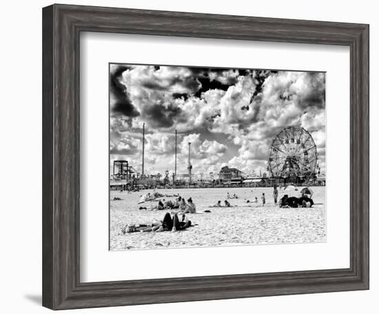 Vintage Beach, Wonder Wheel, Black and White Photography, Coney Island, Brooklyn, New York, US-Philippe Hugonnard-Framed Photographic Print