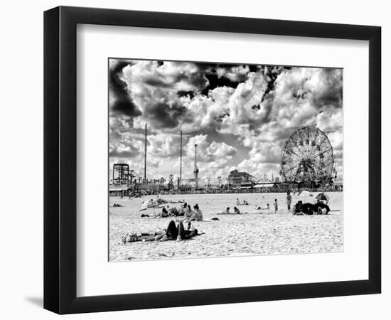 Vintage Beach, Wonder Wheel, Black and White Photography, Coney Island, Brooklyn, New York, US-Philippe Hugonnard-Framed Photographic Print