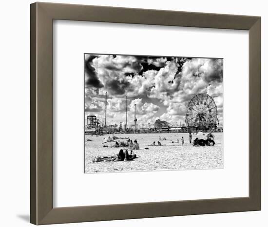 Vintage Beach, Wonder Wheel, Black and White Photography, Coney Island, Brooklyn, New York, US-Philippe Hugonnard-Framed Photographic Print