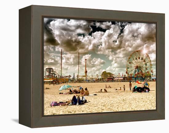 Vintage Beach, Wonder Wheel, Coney Island, Brooklyn, New York, United States-Philippe Hugonnard-Framed Premier Image Canvas