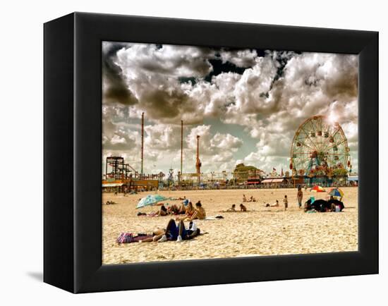 Vintage Beach, Wonder Wheel, Coney Island, Brooklyn, New York, United States-Philippe Hugonnard-Framed Premier Image Canvas