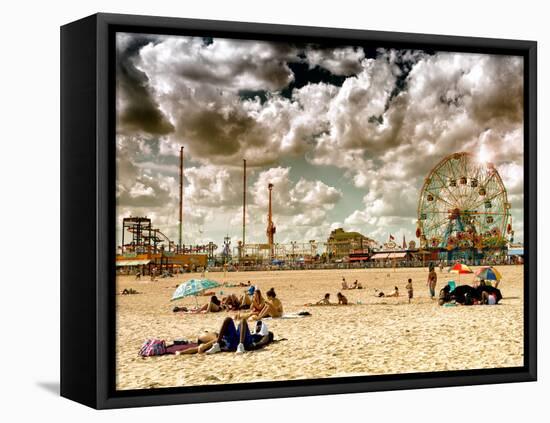 Vintage Beach, Wonder Wheel, Coney Island, Brooklyn, New York, United States-Philippe Hugonnard-Framed Premier Image Canvas