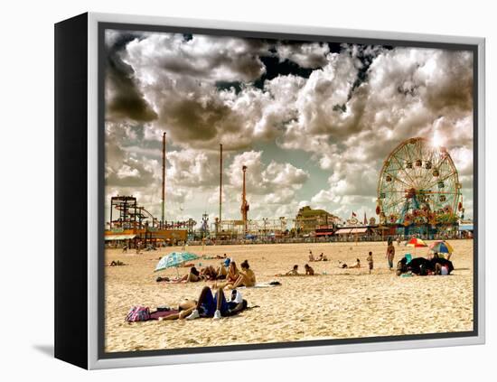 Vintage Beach, Wonder Wheel, Coney Island, Brooklyn, New York, United States-Philippe Hugonnard-Framed Premier Image Canvas