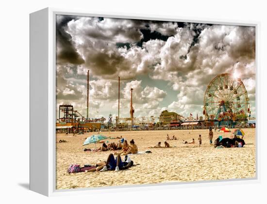 Vintage Beach, Wonder Wheel, Coney Island, Brooklyn, New York, United States-Philippe Hugonnard-Framed Premier Image Canvas