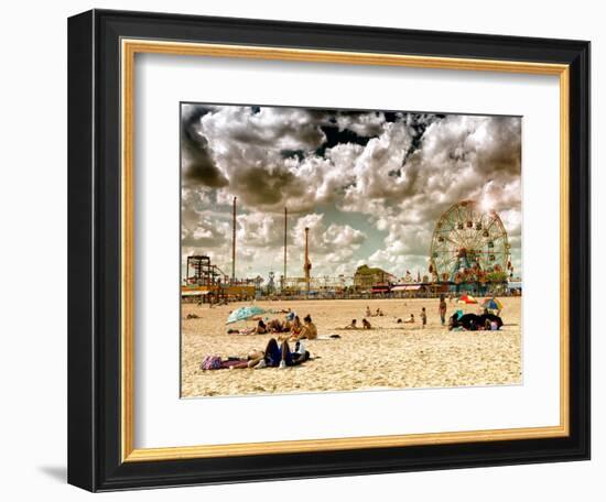 Vintage Beach, Wonder Wheel, Coney Island, Brooklyn, New York, United States-Philippe Hugonnard-Framed Photographic Print