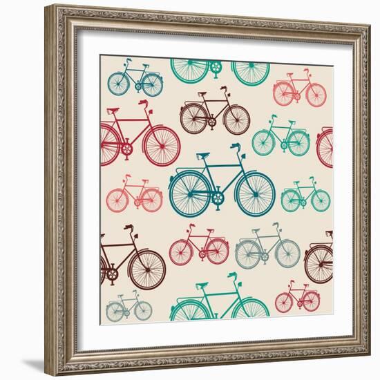 Vintage Bike Pattern-cienpies-Framed Art Print