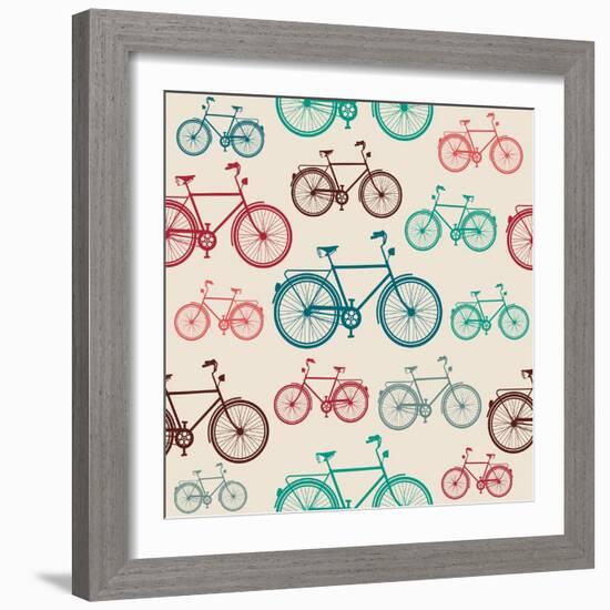 Vintage Bike Pattern-cienpies-Framed Art Print