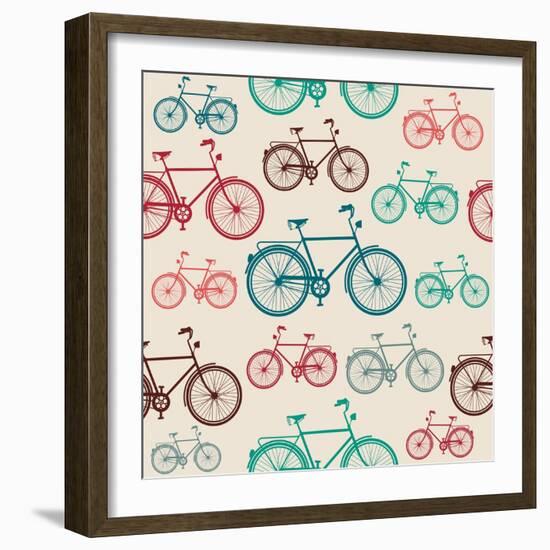 Vintage Bike Pattern-cienpies-Framed Art Print