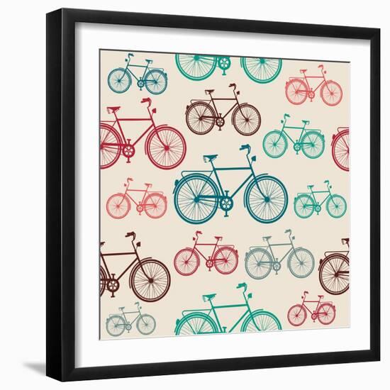 Vintage Bike Pattern-cienpies-Framed Art Print