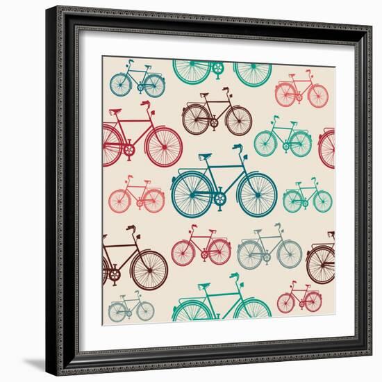 Vintage Bike Pattern-cienpies-Framed Art Print