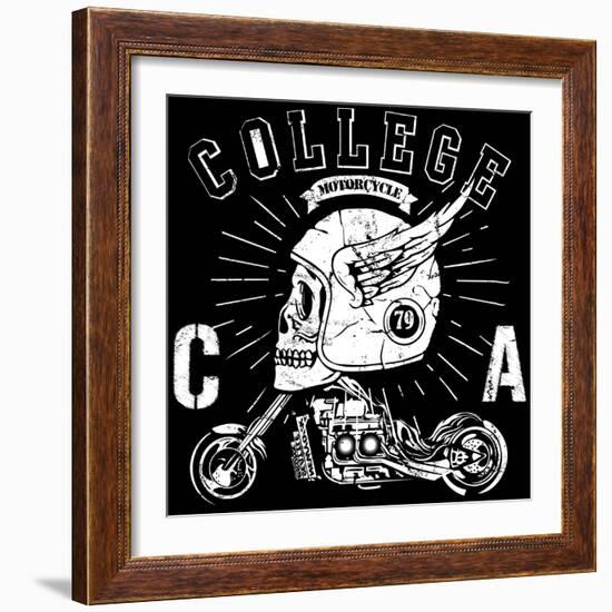 Vintage Biker Skull Emblem-emeget-Framed Art Print