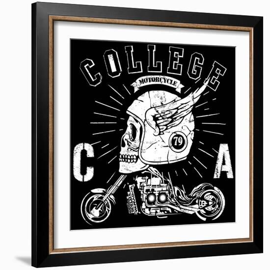 Vintage Biker Skull Emblem-emeget-Framed Art Print