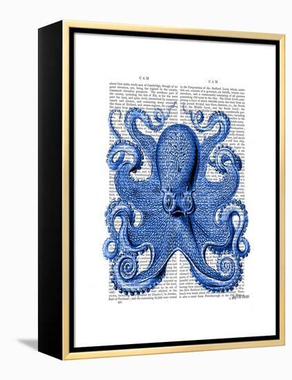 Vintage Blue Octopus 1 Front-Fab Funky-Framed Stretched Canvas