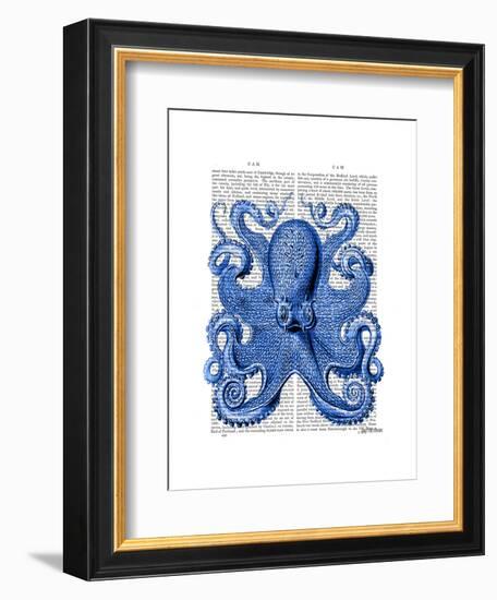 Vintage Blue Octopus 1 Front-Fab Funky-Framed Art Print