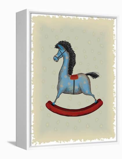 Vintage Blue Wooden Rocking Horse-Milovelen-Framed Stretched Canvas