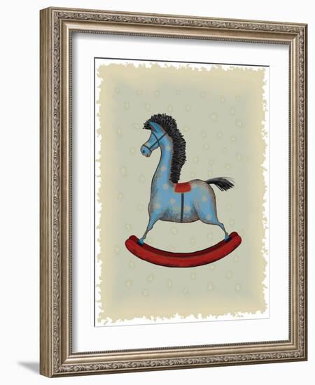 Vintage Blue Wooden Rocking Horse-Milovelen-Framed Art Print
