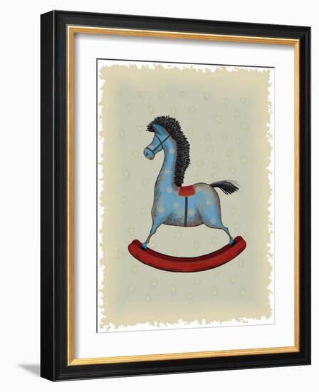 Vintage Blue Wooden Rocking Horse-Milovelen-Framed Art Print