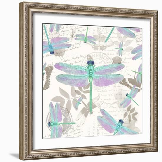 Vintage Botanicals Dragonfly Pattern Green-Tina Lavoie-Framed Giclee Print