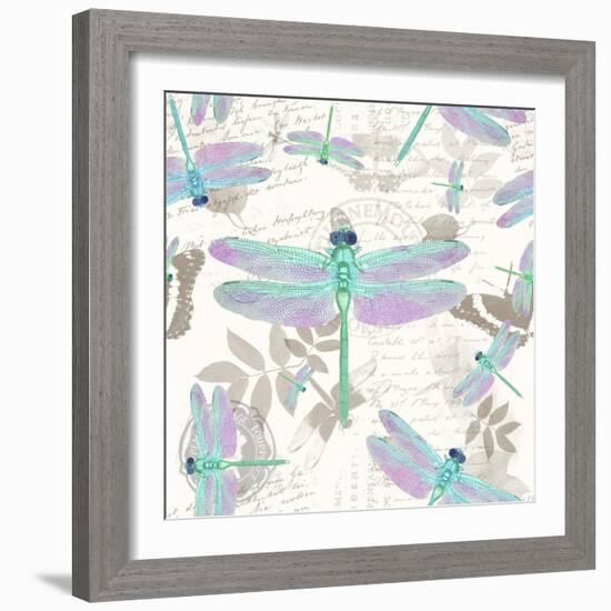 Vintage Botanicals Dragonfly Pattern Green-Tina Lavoie-Framed Giclee Print