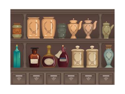 Vintage Bottles And Jars In The Pharmacy Cabinet Art Print By