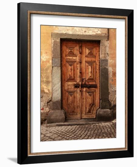 Vintage Brown Wood Medieval Door in Rural Stone House-felker-Framed Photographic Print