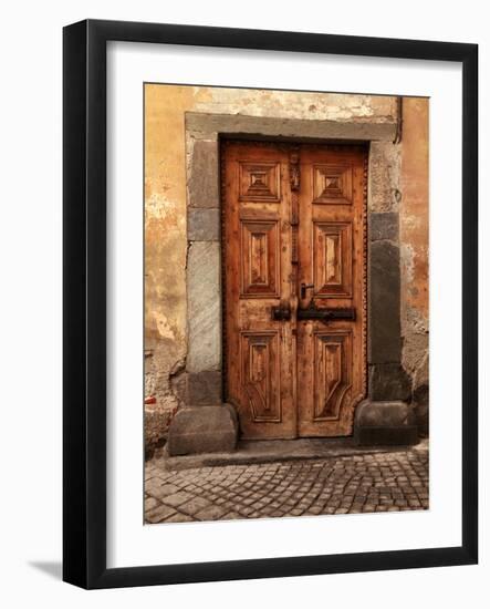 Vintage Brown Wood Medieval Door in Rural Stone House-felker-Framed Photographic Print