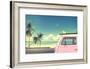 Vintage Car in the Beach with a Surfboard on the Roof-jakkapan-Framed Photographic Print