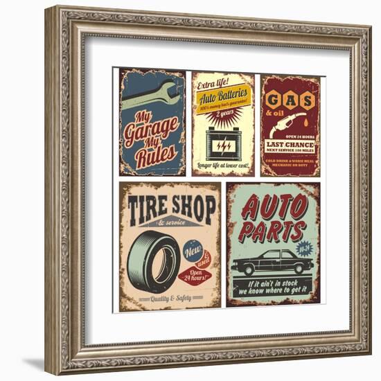 Vintage Car Metal Signs And Posters-Lukeruk-Framed Art Print