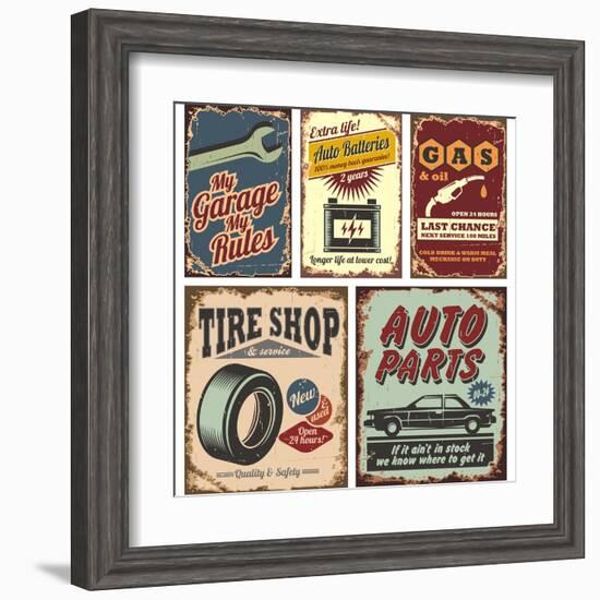 Vintage Car Metal Signs And Posters-Lukeruk-Framed Art Print