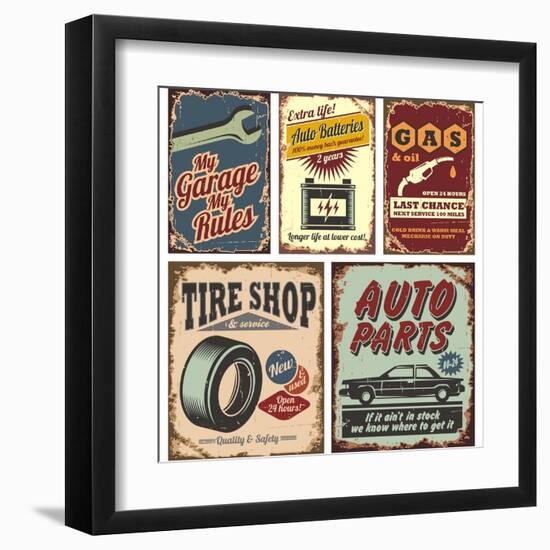 Vintage Car Metal Signs And Posters-Lukeruk-Framed Art Print