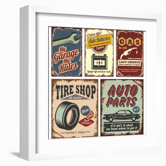 Vintage Car Metal Signs And Posters-Lukeruk-Framed Art Print