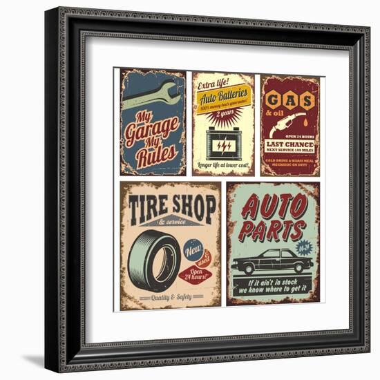 Vintage Car Metal Signs And Posters-Lukeruk-Framed Art Print