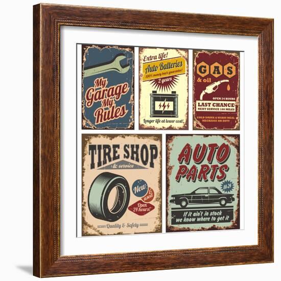 Vintage Car Metal Signs And Posters-Lukeruk-Framed Art Print