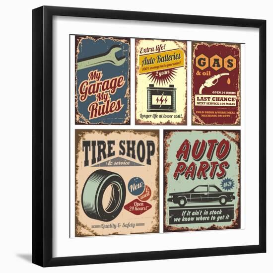 Vintage Car Metal Signs And Posters-Lukeruk-Framed Art Print