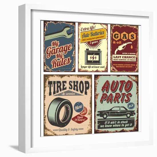 Vintage Car Metal Signs And Posters-Lukeruk-Framed Art Print