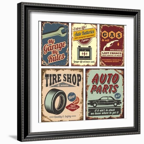 Vintage Car Metal Signs And Posters-Lukeruk-Framed Art Print