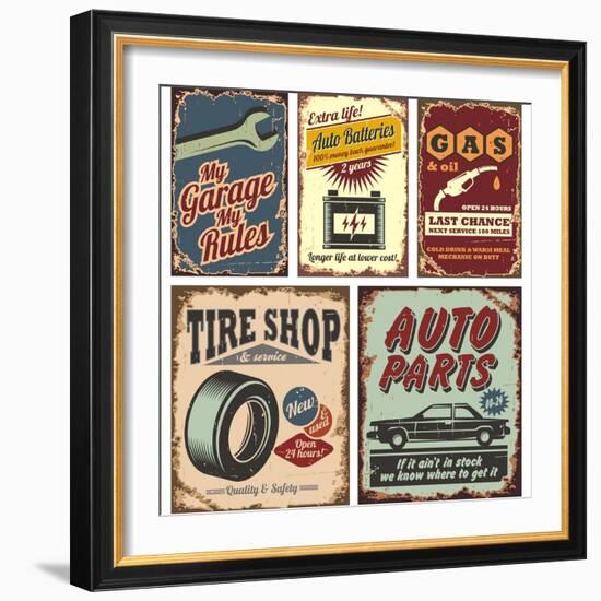 Vintage Car Metal Signs And Posters-Lukeruk-Framed Art Print