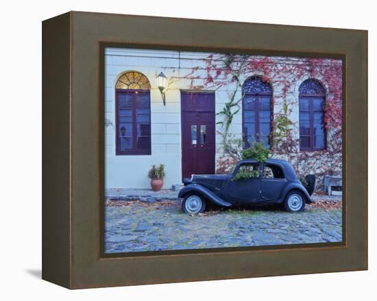 Vintage car on the cobblestone lane of the historic quarter, Colonia del Sacramento, Colonia Depart-Karol Kozlowski-Framed Premier Image Canvas