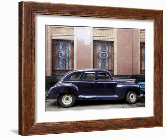 Vintage Car Parked Next to the Bacardi Rum Building in Havana, Cuba-Carol Highsmith-Framed Photo