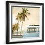 Vintage Car Parked on the Tropical Beach (Seaside) with a Surfboard on the Roof-jakkapan-Framed Photographic Print