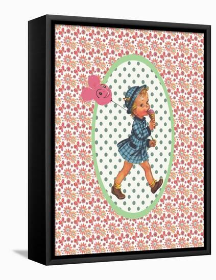 Vintage Card Girl with Ice Cream-Effie Zafiropoulou-Framed Premier Image Canvas