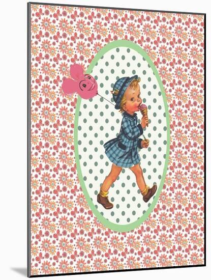 Vintage Card Girl with Ice Cream-Effie Zafiropoulou-Mounted Giclee Print