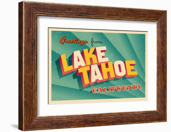 Vintage Card - Lake Tahoe CA-null-Framed Art Print