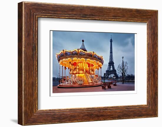 Vintage Carousel Eiffel Tower-null-Framed Art Print