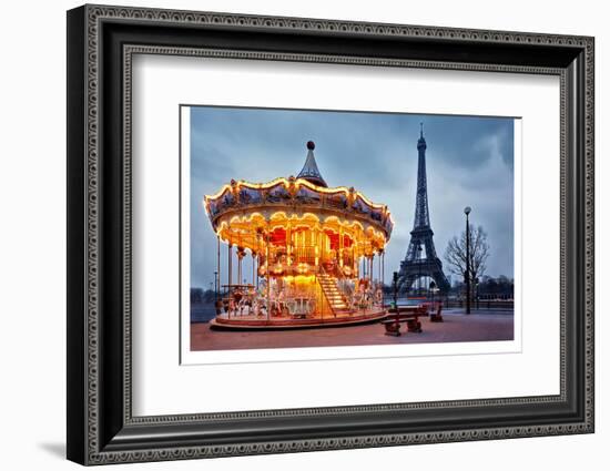 Vintage Carousel Eiffel Tower-null-Framed Art Print