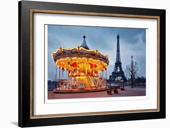 Vintage Carousel Eiffel Tower-null-Framed Art Print