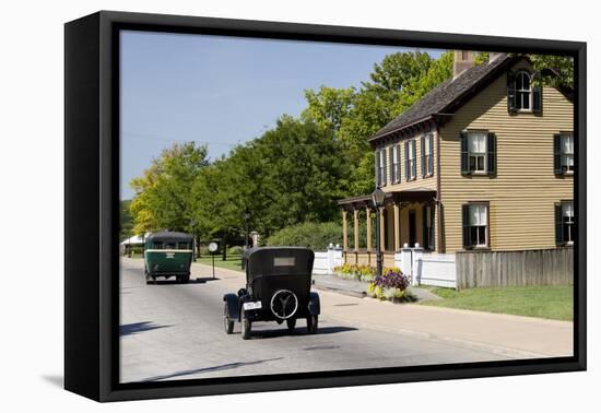 Vintage Cars in Front of Historic Home, Dearborn, Michigan, USA-Cindy Miller Hopkins-Framed Premier Image Canvas