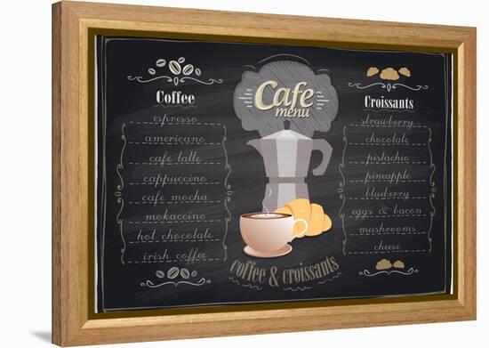 Vintage Chalk Coffee and Croissants Menu-Selenka-Framed Stretched Canvas