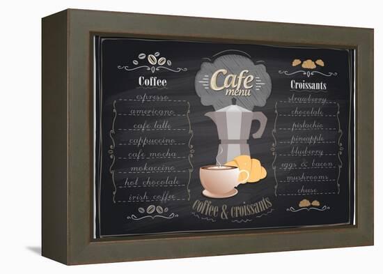 Vintage Chalk Coffee and Croissants Menu-Selenka-Framed Stretched Canvas