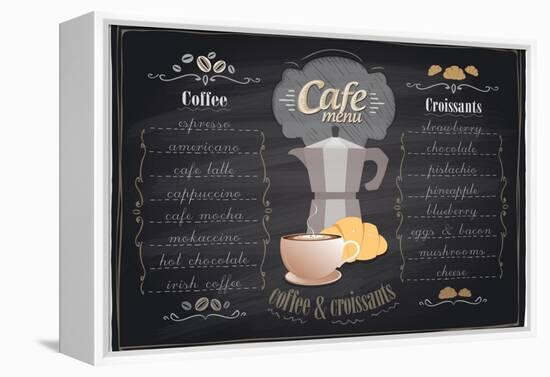 Vintage Chalk Coffee and Croissants Menu-Selenka-Framed Stretched Canvas